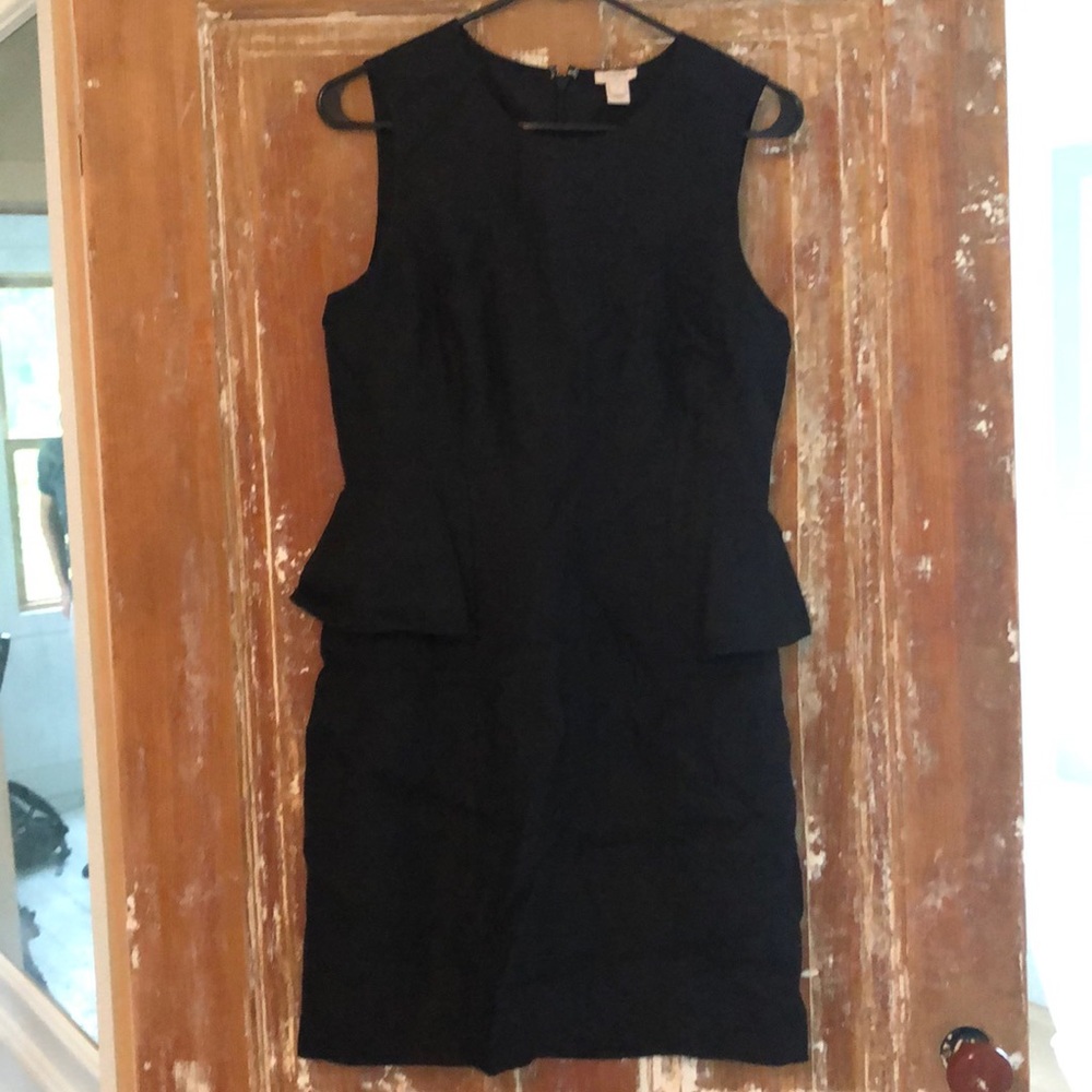 JCrew black linen peplum waist dress Sz 4